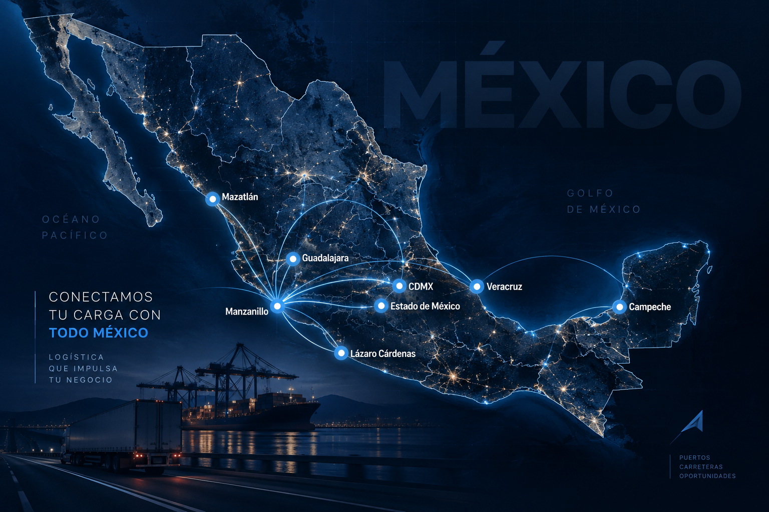 Mapa de cobertura logística de LTA desde Manzanillo hacia distintos puntos de México